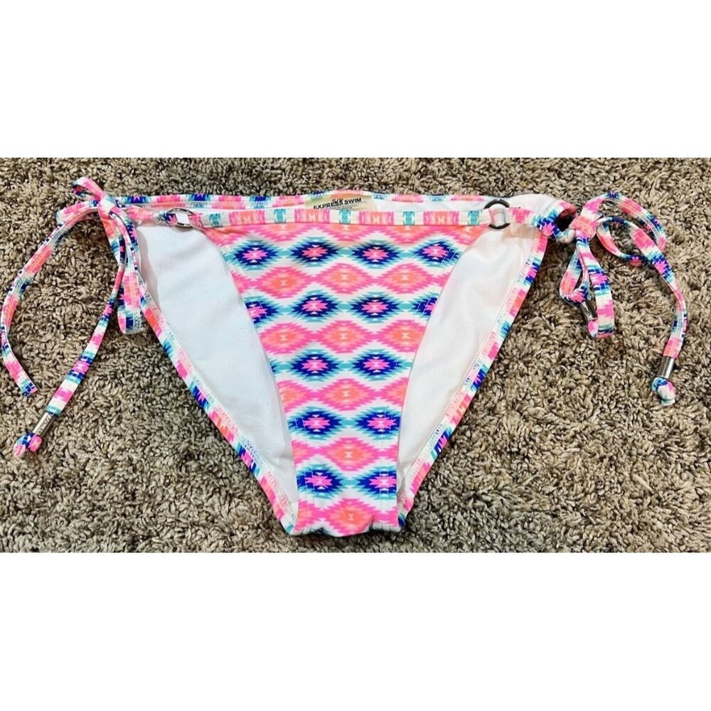 Express Swim String Bikini Bottom ~ Small ~ Blue/Pink/White